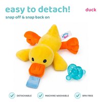The pacifier detaching from the Duck plush soother