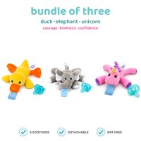 BabyLUV trio of three plush soothers: Duck, Elephant, Unicorn