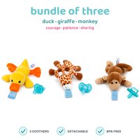 BabyLUV trio of three plush soothers: Duck, Giraffe, Monkey